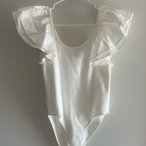 White Ruffle Sleeve Bodysuit